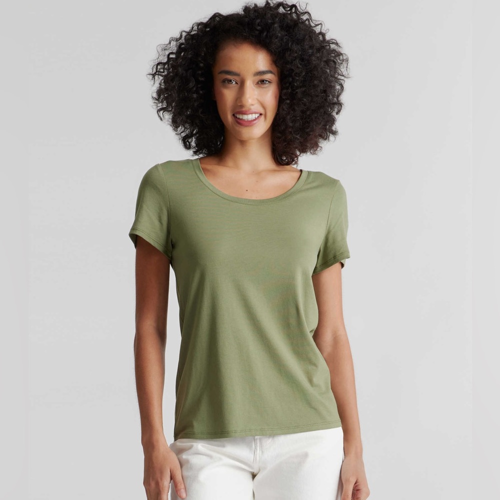 Quince Cotton Modal Scoop Neck Tee Olive XS NWT